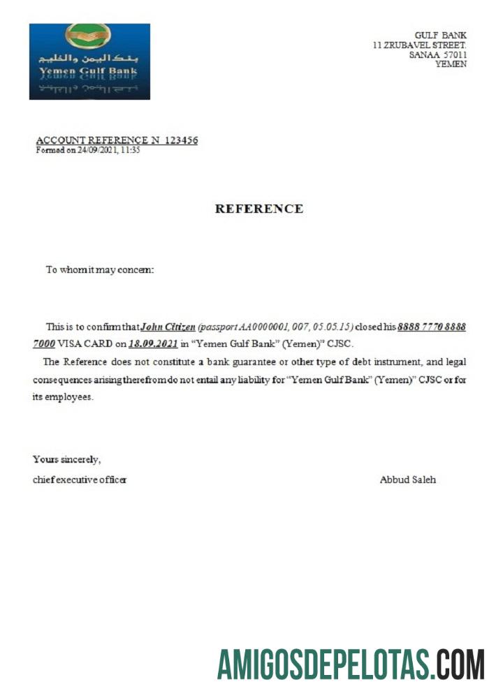 Referência de fechamento do Banco do Golfo do Iêmen exemplo real